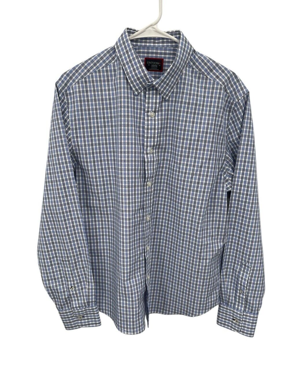 Untuckit Durif WF Shirt Button Up Wrinkle Free Blue Check Size Medium